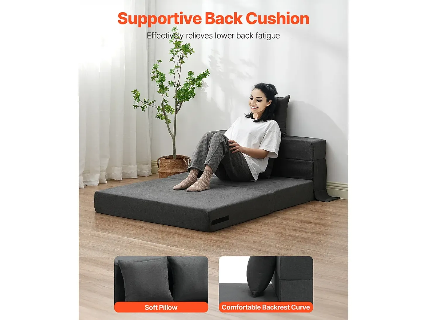 Sofá Cama Moderno SucceBuy,Sofá Cama Plegable 3 en 1 con 2 Almohadas, Gris Oscuro, Tamaño Individual