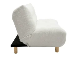 Sofá cama nórdico 3 plazas de borreguillo blanco y madera clara YUMI