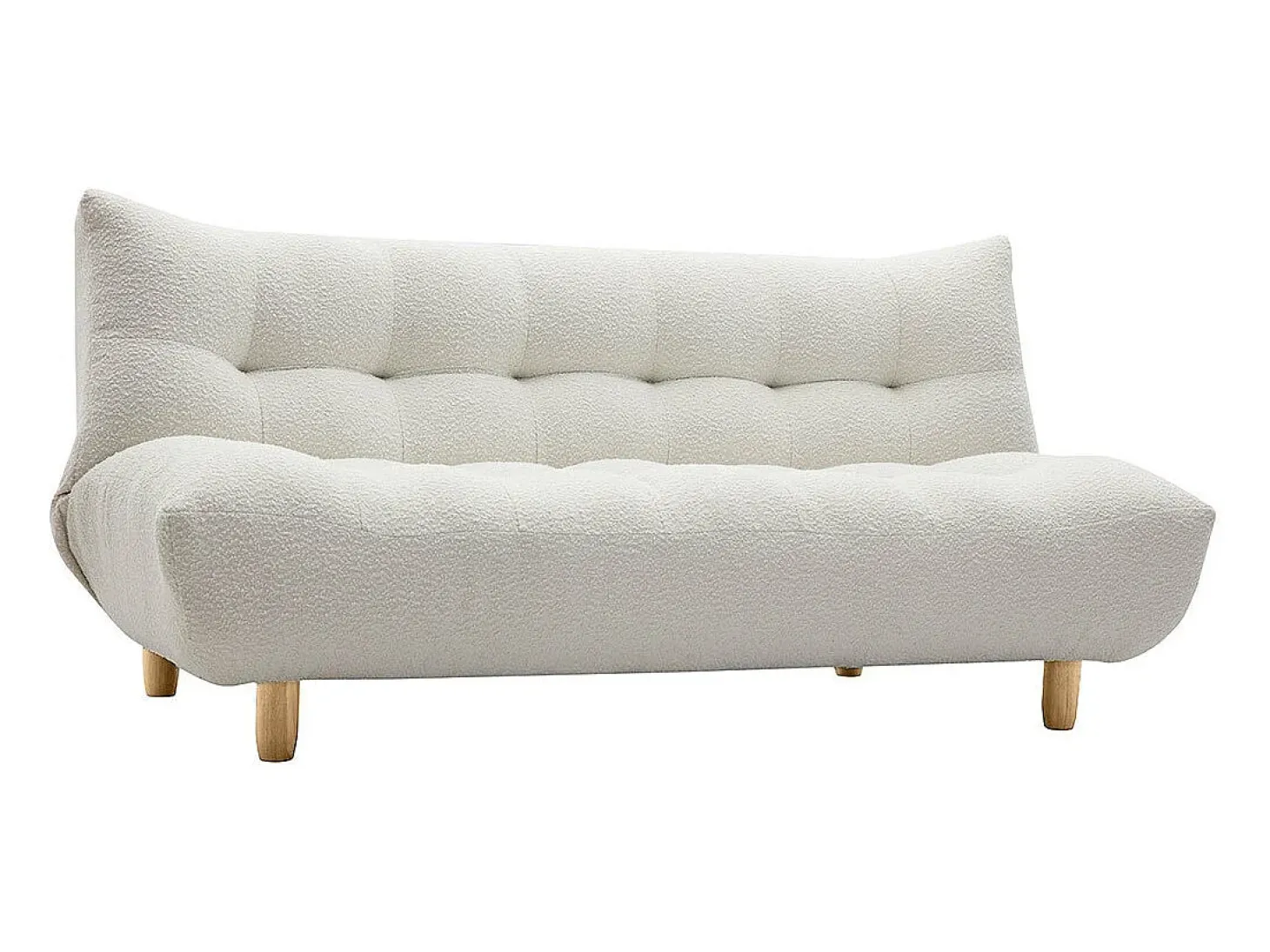 Sofá cama nórdico 3 plazas de borreguillo blanco y madera clara YUMI