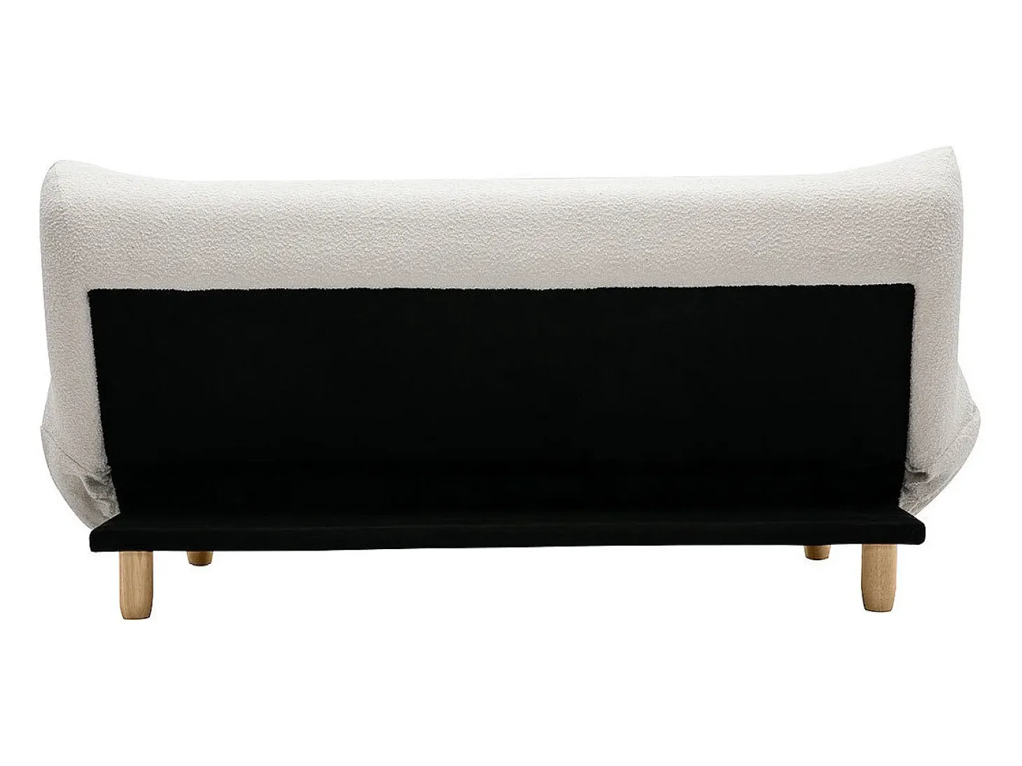 Sofá cama nórdico 3 plazas de borreguillo blanco y madera clara YUMI