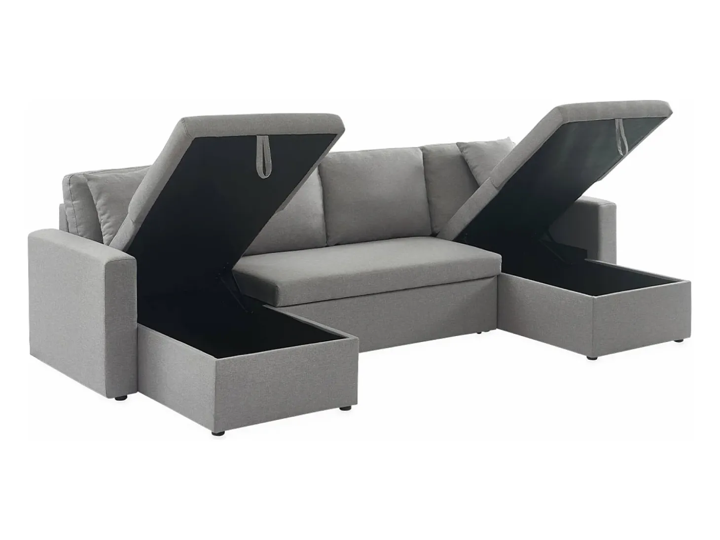 Sofá cama panorámico de 4 plazas en tela gris claro