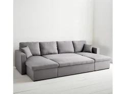 Sofá cama panorámico de 4 plazas en tela gris claro
