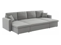 Sofá cama panorámico de 4 plazas en tela gris claro