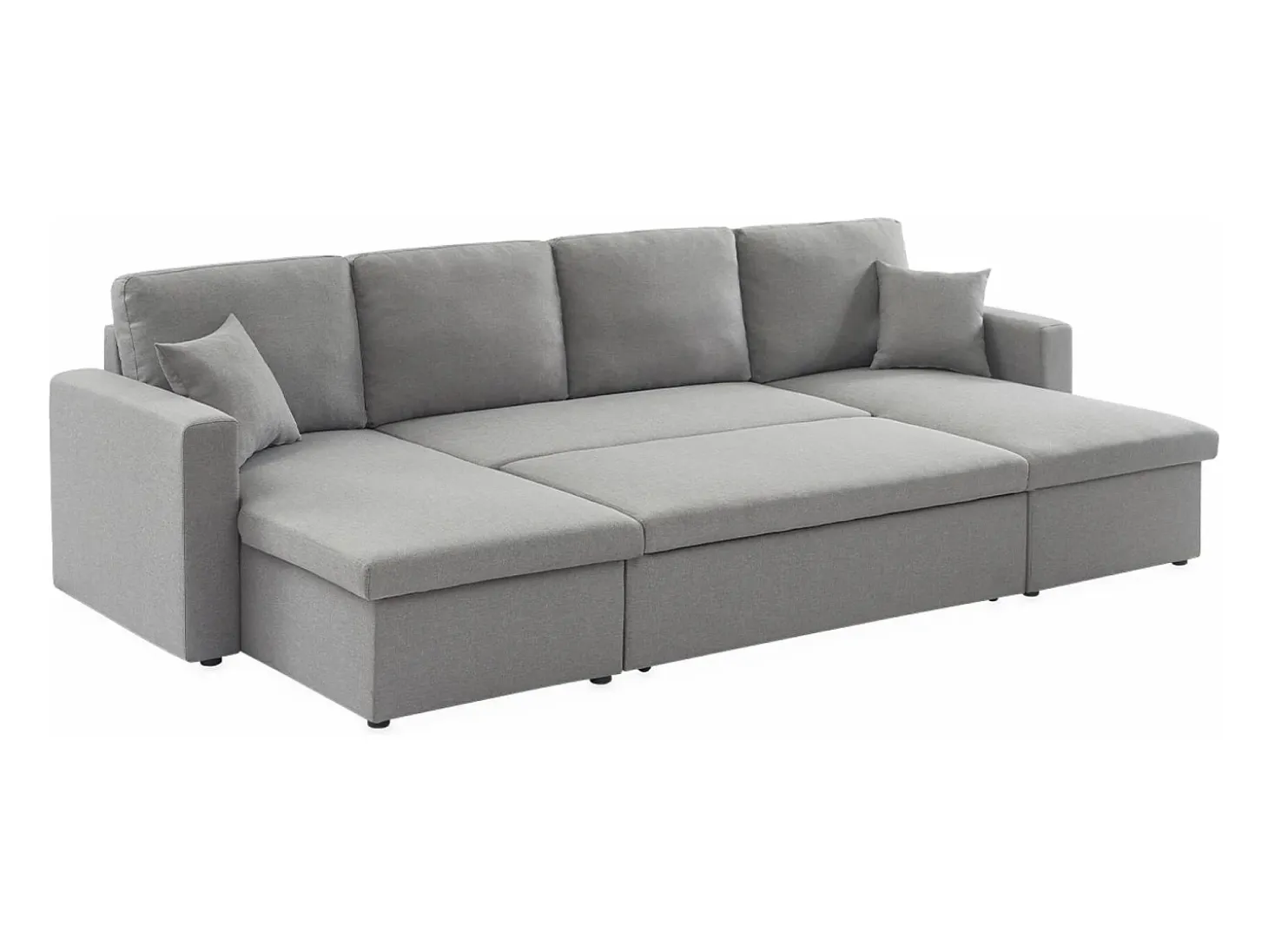 Sofá cama panorámico de 4 plazas en tela gris claro