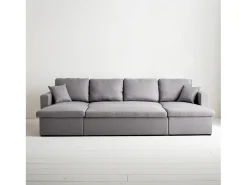 Sofá cama panorámico de 4 plazas en tela gris claro