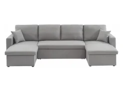 Sofá cama panorámico de 4 plazas en tela gris claro