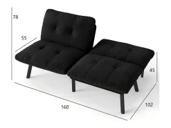 Sofá cama plegable, 2 plazas, con función de cama, negro