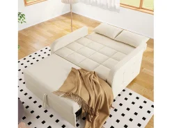 Sofá cama plegable de 2 plazas en tejido de lino - 127 x 75 x 94 cm - con función de descanso - Beige