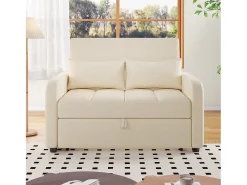 Sofá cama plegable de 2 plazas en tejido de lino - 127 x 75 x 94 cm - con función de descanso - Beige