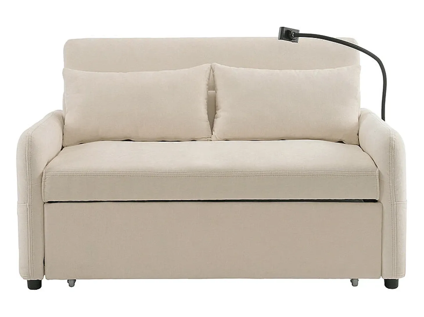 Sofá cama plegable moderno con dos asientos, respaldo ajustable, soporte para teléfono móvil, puerto de carga USB,Beige