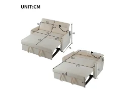 Sofá cama plegable moderno con dos asientos, respaldo ajustable, soporte para teléfono móvil, puerto de carga USB,Beige