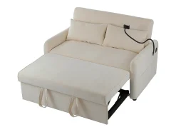 Sofá cama plegable moderno con dos asientos, respaldo ajustable, soporte para teléfono móvil, puerto de carga USB,Beige