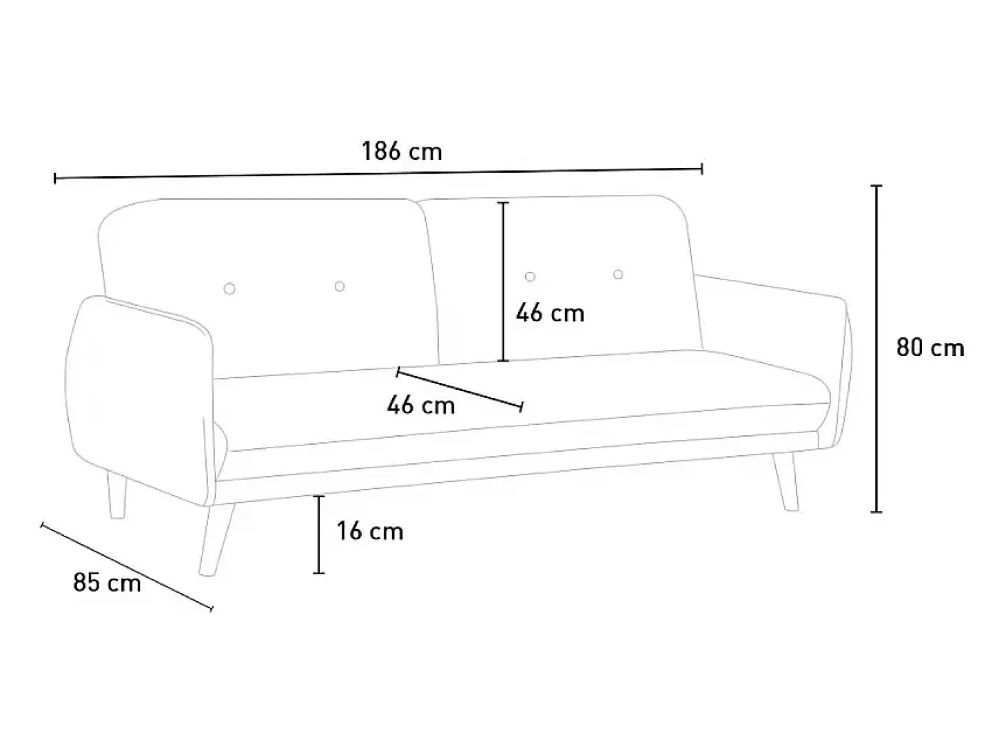 Sofá cama reclinable de diseño nórdico clic clac 3 plazas tejido Merida - Negro