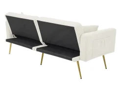 Sofá cama recto de 2 plazas en sherpa blanca, respaldo abatible en 3 posiciones - 175x64x72cm