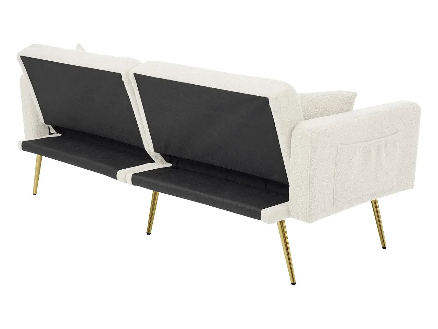 Sofá cama recto de 2 plazas en sherpa blanca, respaldo abatible en 3 posiciones - 175x64x72cm