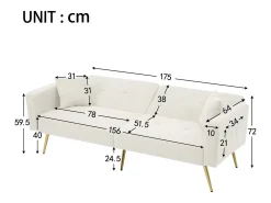 Sofá cama recto de 2 plazas en sherpa blanca, respaldo abatible en 3 posiciones - 175x64x72cm