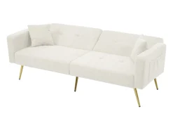 Sofá cama recto de 2 plazas en sherpa blanca, respaldo abatible en 3 posiciones - 175x64x72cm