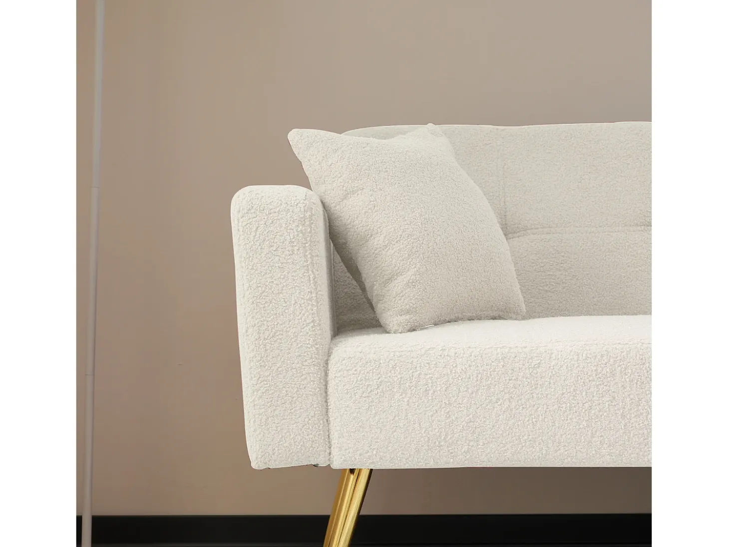 Sofá cama recto de 2 plazas en sherpa blanca, respaldo abatible en 3 posiciones - 175x64x72cm