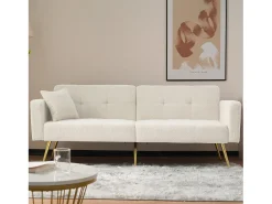 Sofá cama recto de 2 plazas en sherpa blanca, respaldo abatible en 3 posiciones - 175x64x72cm