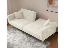 Sofá cama recto de 2 plazas en sherpa blanca, respaldo abatible en 3 posiciones - 175x64x72cm