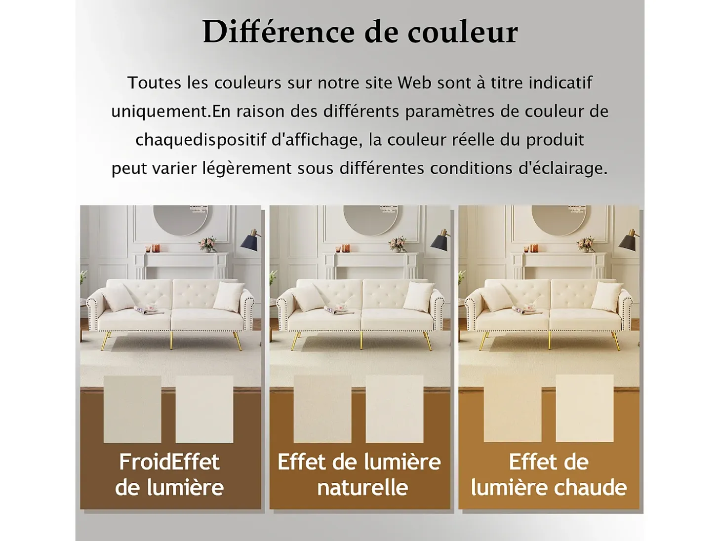 Sofá cama recto de 2 plazas en terciopelo beige, respaldo abatible en 3 posiciones - 173x75x70cm