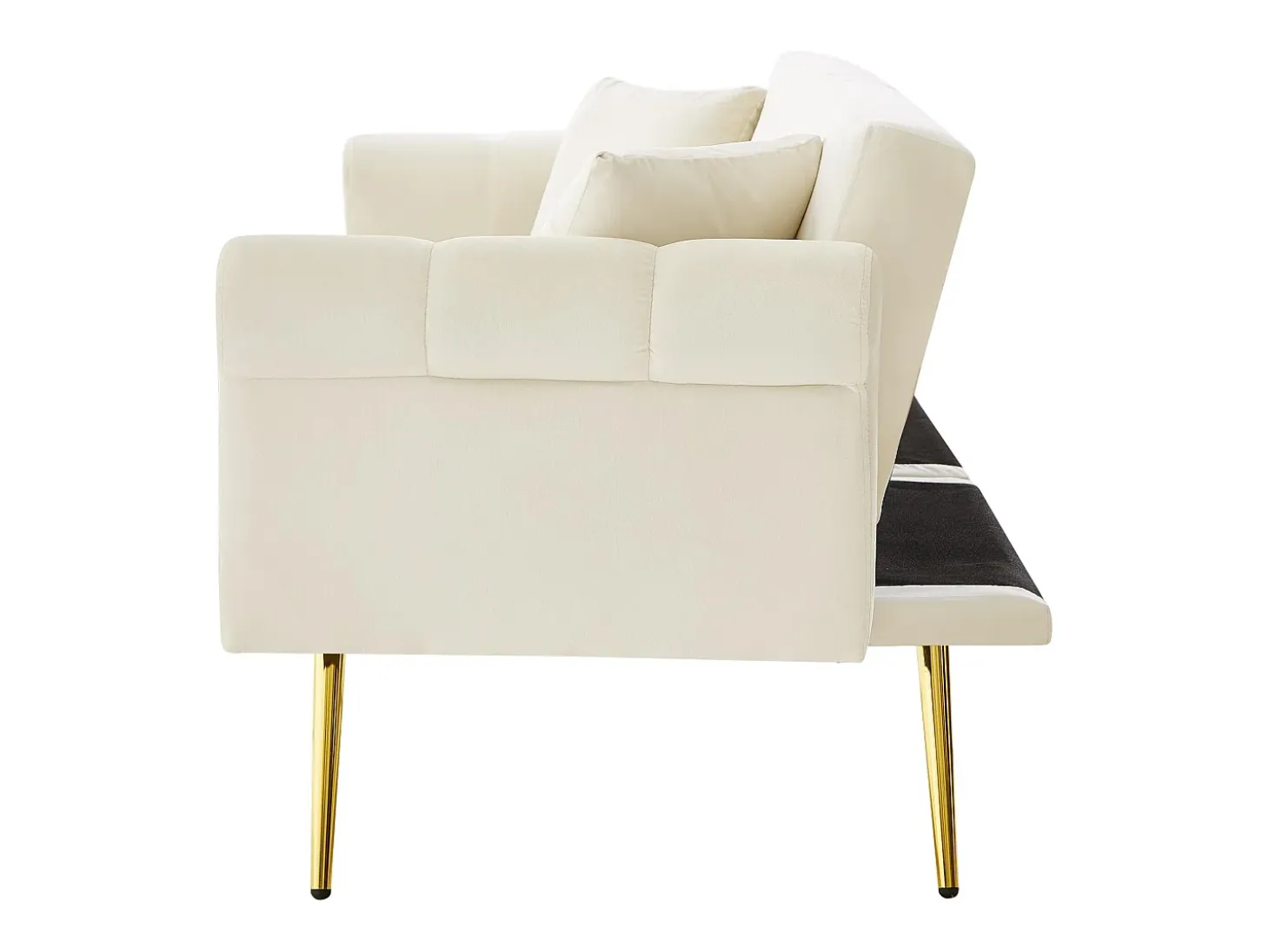 Sofá cama recto de 2 plazas en terciopelo beige, respaldo abatible en 3 posiciones - 173x75x70cm