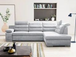 Sofá cama rinconera de tela gris ángulo derecho PYLOS