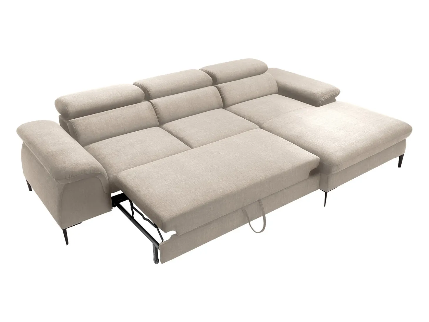 Sofá cama rinconera derecha de terciopelo beige diseño SEPINA de Pascal Morabito