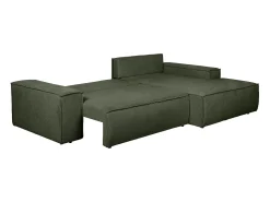 Sofá cama rinconera derecha en tela texturizada verde AMELIA