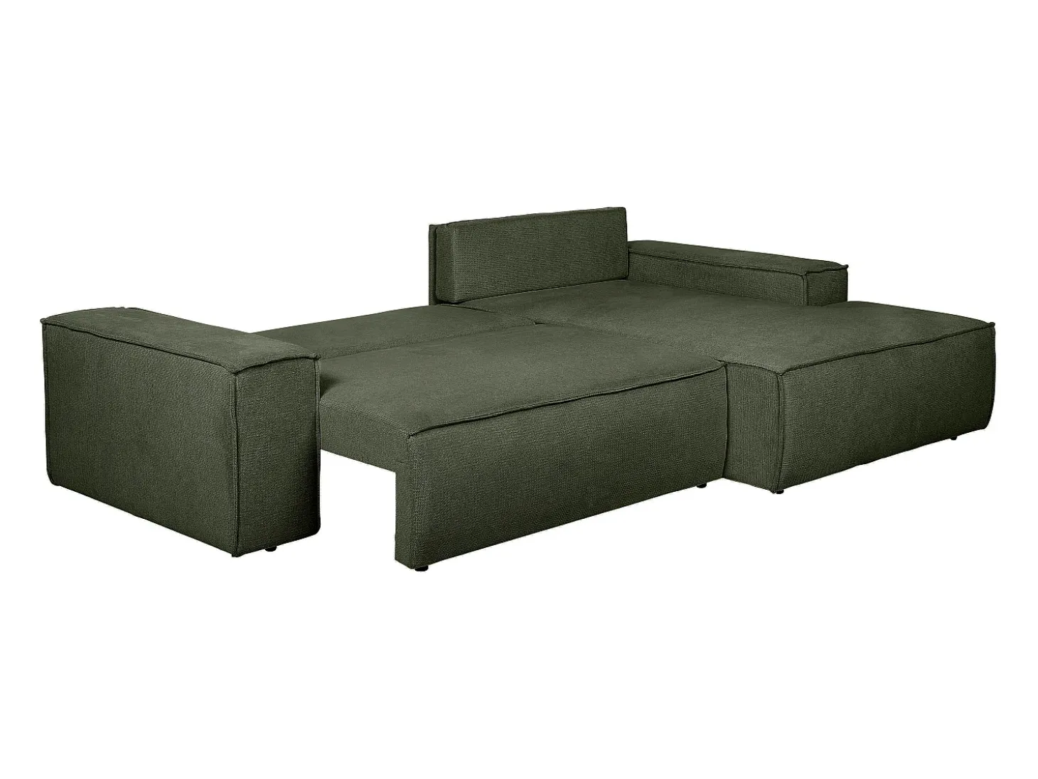 Sofá cama rinconera derecha en tela texturizada verde AMELIA