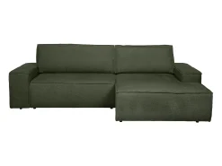Sofá cama rinconera derecha en tela texturizada verde AMELIA