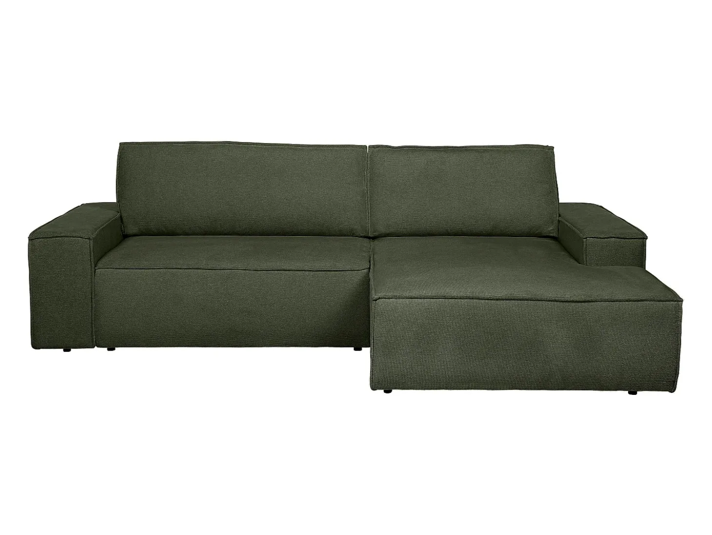 Sofá cama rinconera derecha en tela texturizada verde AMELIA