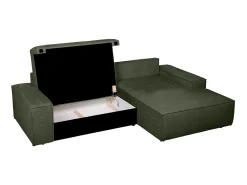 Sofá cama rinconera derecha en tela texturizada verde AMELIA