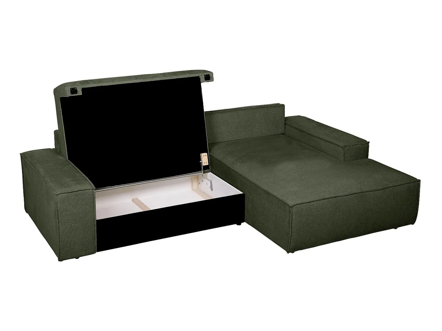 Sofá cama rinconera derecha en tela texturizada verde AMELIA
