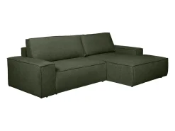 Sofá cama rinconera derecha en tela texturizada verde AMELIA
