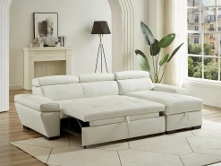 Sofá cama rinconera derecha bimateria piel JONOVA - Blanco