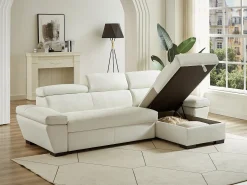 Sofá cama rinconera derecha bimateria piel JONOVA - Blanco