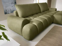 Sofá cama rinconera derecha en chenilla beige FARNETA