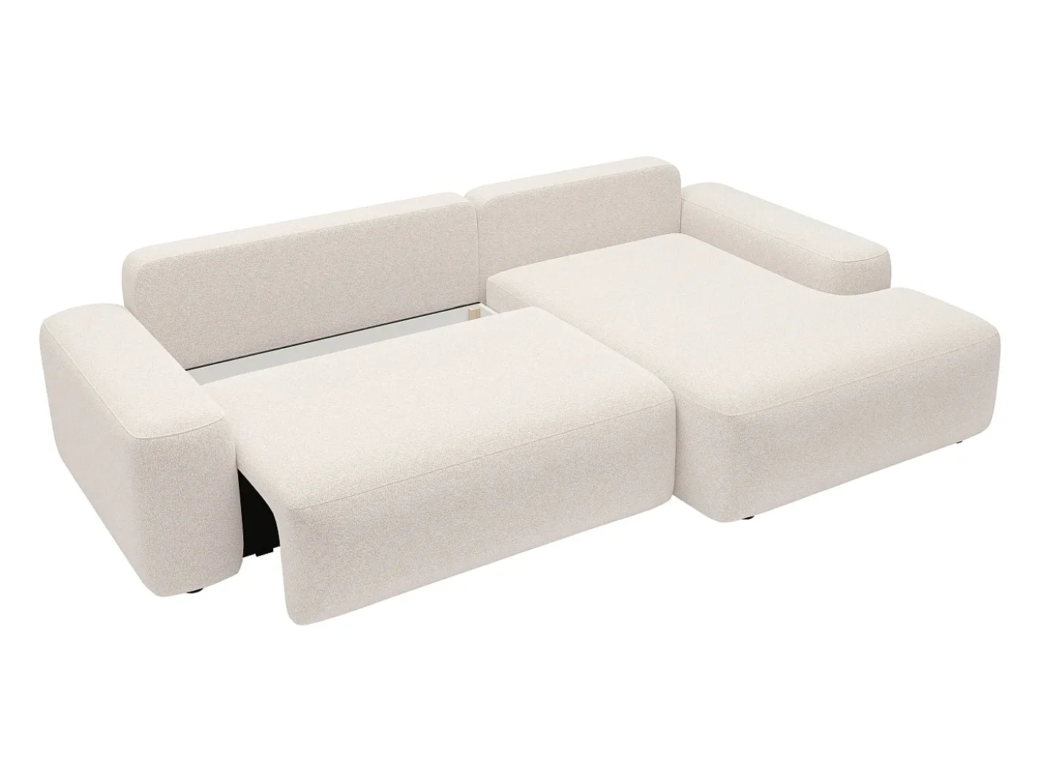 Sofá cama rinconera derecha en tela texturizada color crema DAVISO