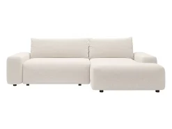 Sofá cama rinconera derecha en tela texturizada color crema DAVISO