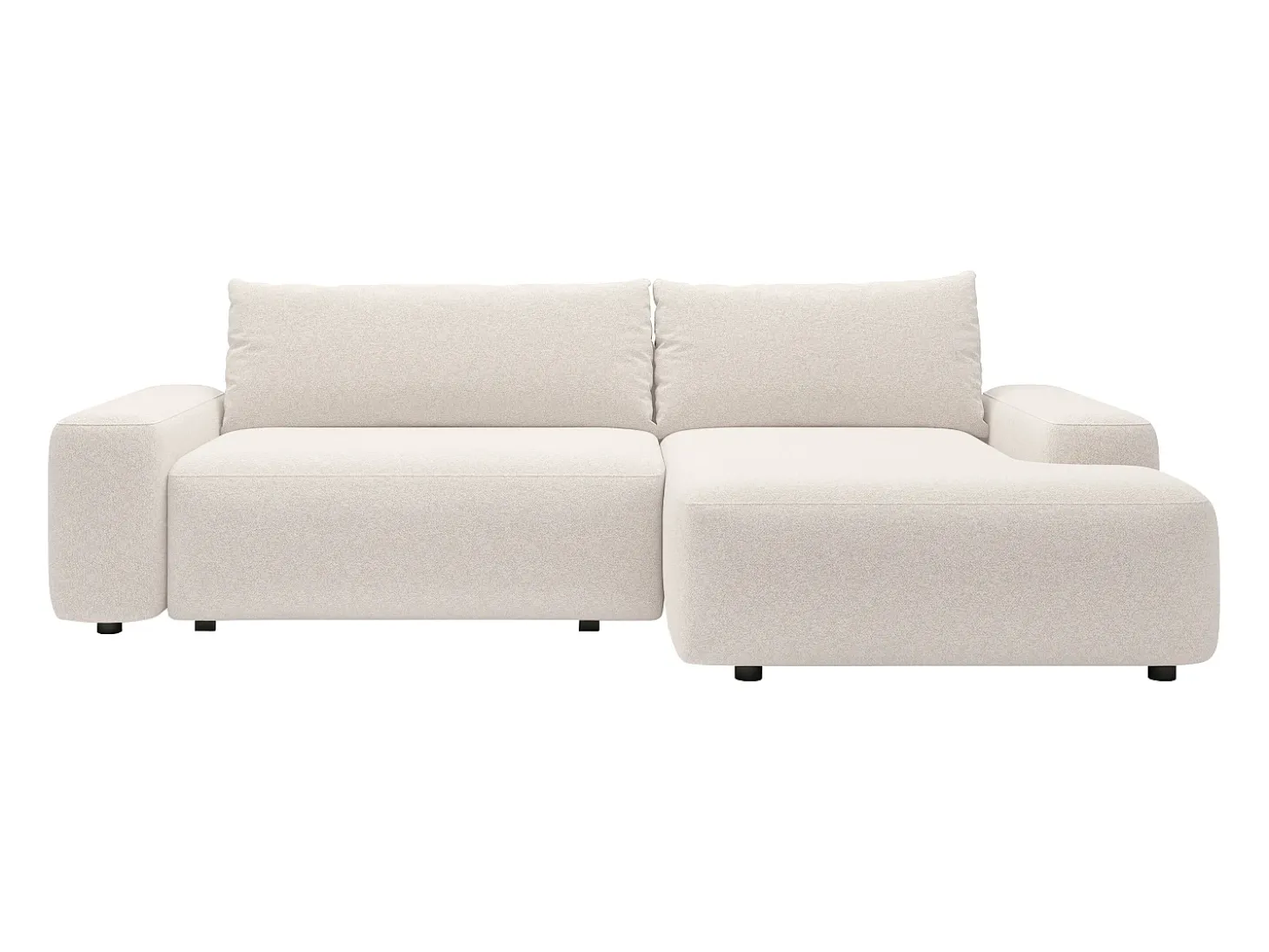 Sofá cama rinconera derecha en tela texturizada color crema DAVISO