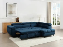 Sofá cama rinconera derecha de terciopelo azul NIACATO