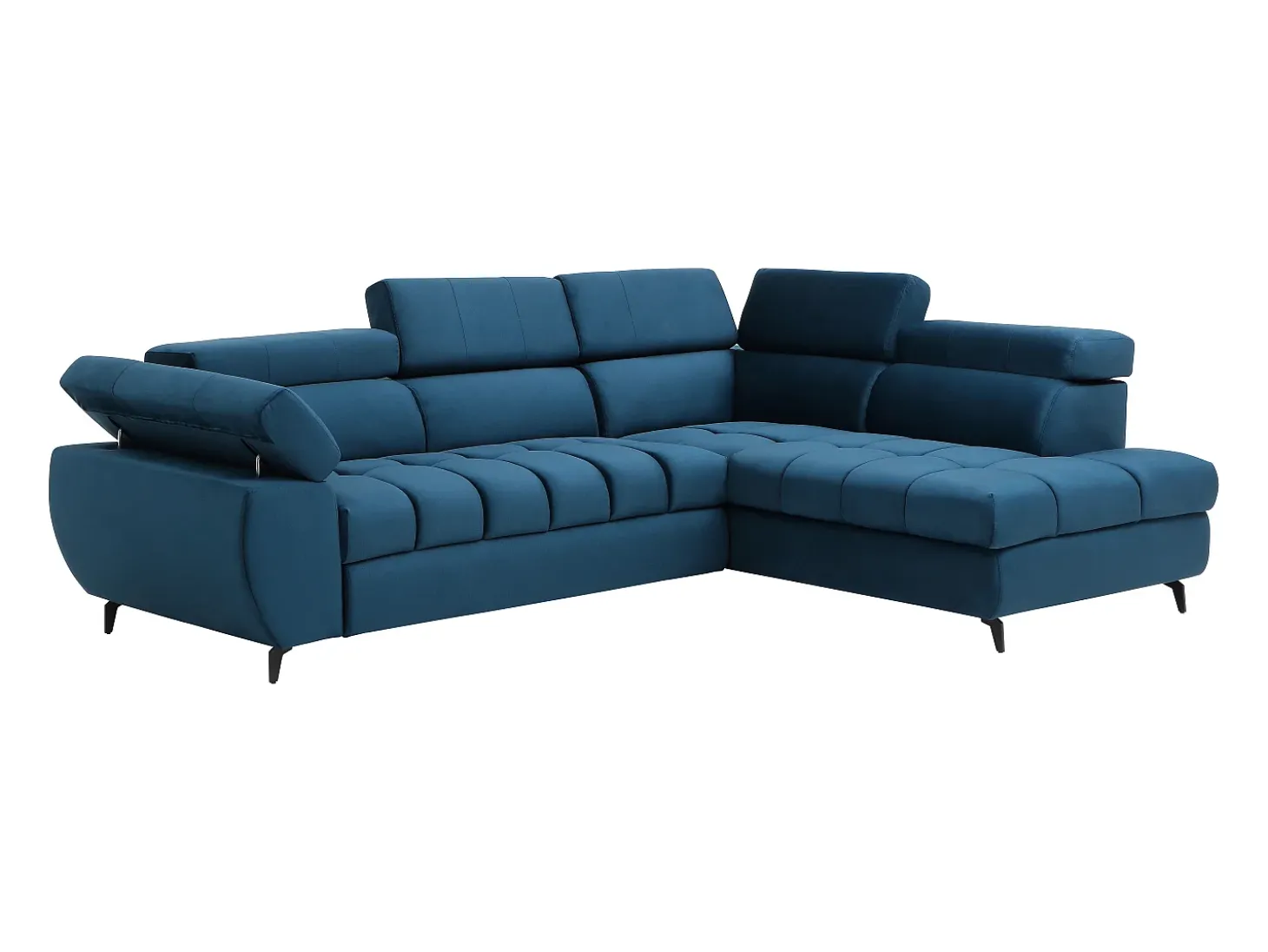 Sofá cama rinconera derecha de terciopelo azul NIACATO