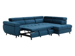 Sofá cama rinconera derecha de terciopelo azul NIACATO