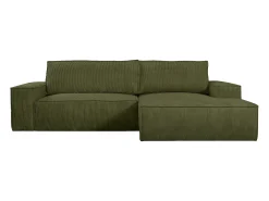 Sofá cama rinconera derecha de pana - Verde caqui - AMELIA