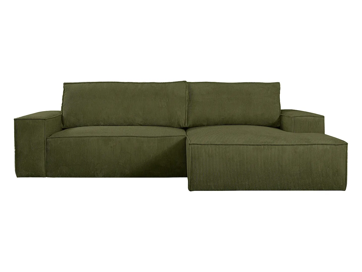 Sofá cama rinconera derecha de pana - Verde caqui - AMELIA