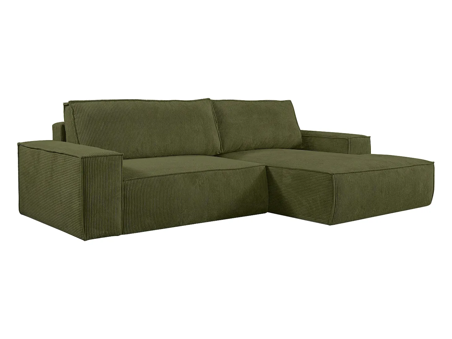 Sofá cama rinconera derecha de pana - Verde caqui - AMELIA