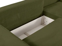 Sofá cama rinconera derecha de pana - Verde caqui - AMELIA