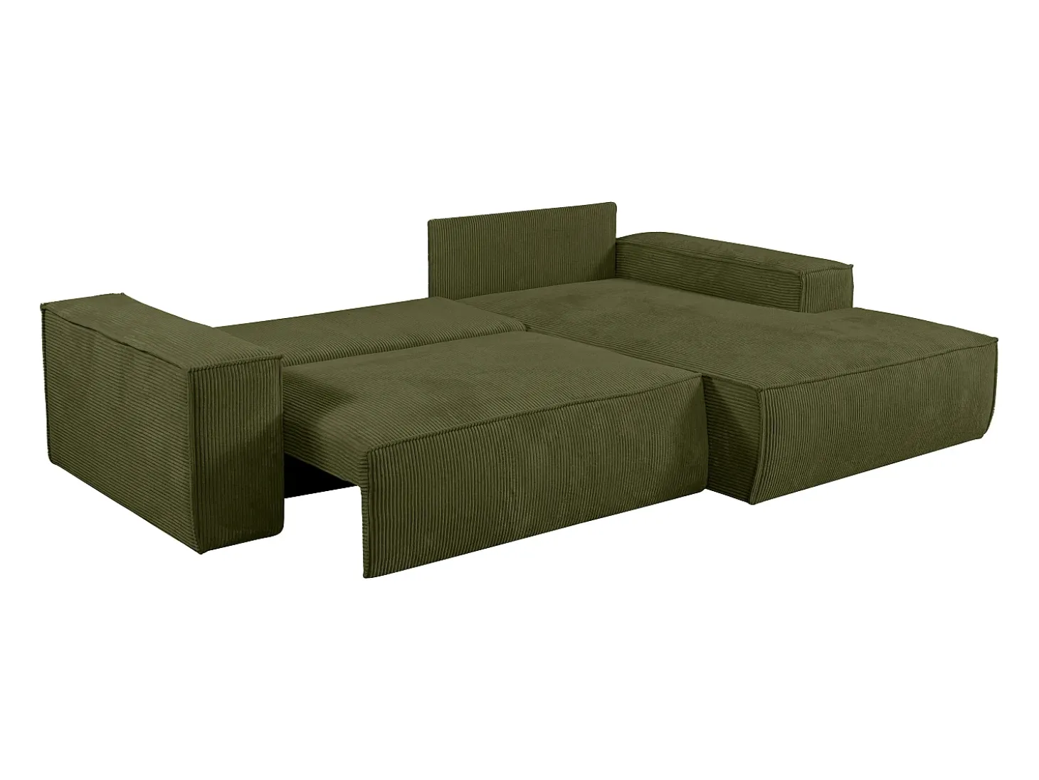 Sofá cama rinconera derecha de pana - Verde caqui - AMELIA