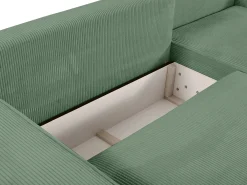 Sofá cama rinconera derecha de pana verde almendra AMELIA